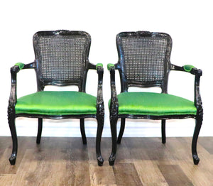 Antique French Weaved Back Arm Chairs.