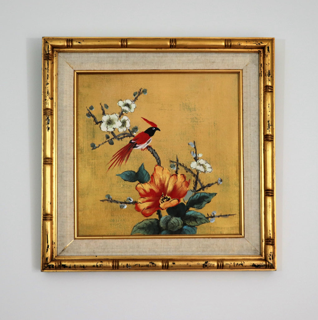 Antique Painting -Oil on Canvas -Red Bird 57/57cm